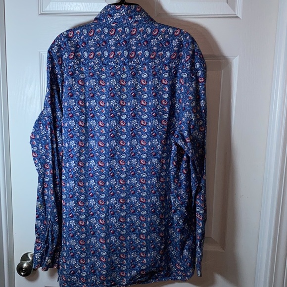 Alan Flusser Men Shirt XL Allover Floral Print Blue Pink Button Up 100% Cotton - Picture 4 of 8
